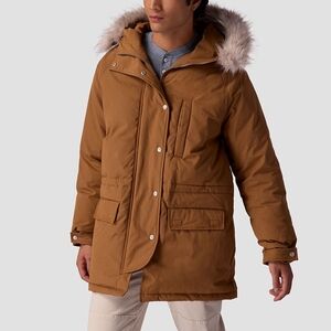 Men's Brown Puffer Jacket with Faux Fur Hood